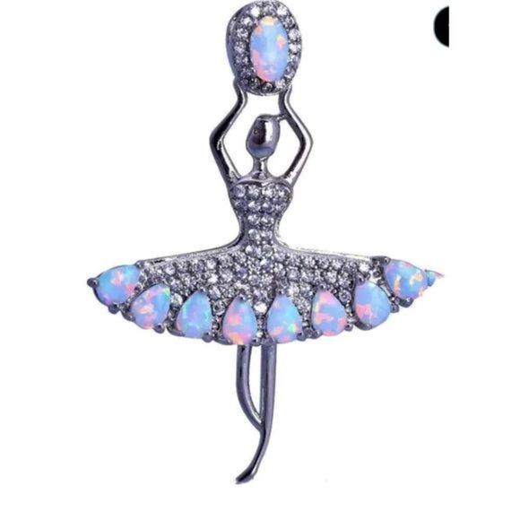 STUNNING WHITE OPAL N SAPPHIRE ON SILVER BALLERINA NECKLACE - Picture 8 of 8